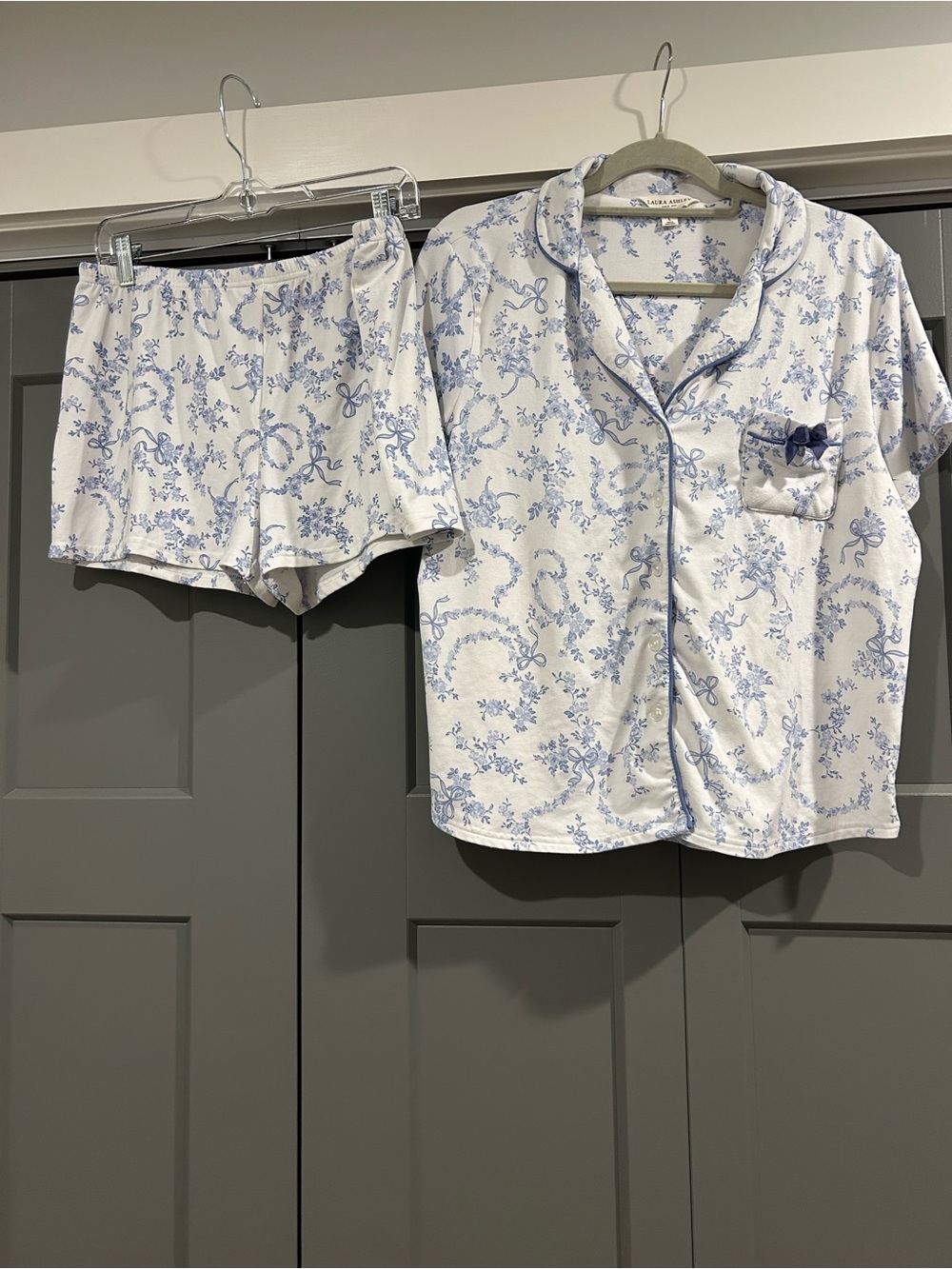 Ashley Lauren Light Blue Floral Short Pajama Set - 2-Piece